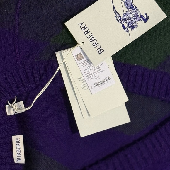 Burberry Purple & Green Argyle Wool-Blend Cardigan Originally $1850 never worn - Picture 4 of 5